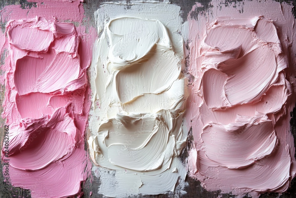 Poster texture study of pink and white paint in abstract brush strokes on a canvas