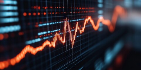 Futuristic Financial Display Digital Stock Market Graph on LED Screens - Advanced Business Analytics and Data Visualization for Strategic Investment Decisions