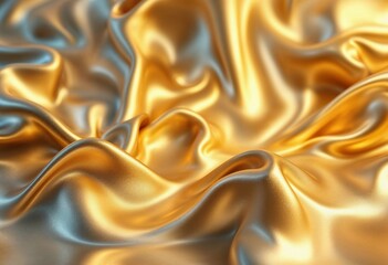 Obraz premium Luxurious Golden and Silver Fabric Flowing Gracefully Under Soft Light. Generative AI