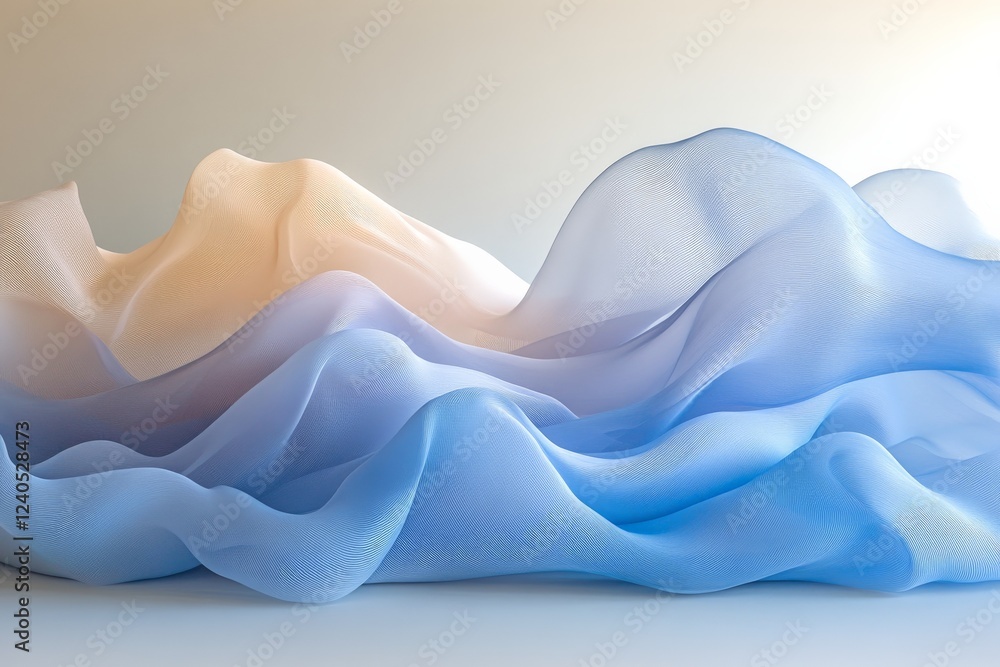 Poster Softly flowing fabric in pastel colors creates a serene and calming atmosphere in a minimalist setting