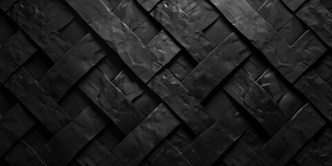 Fototapeta premium A stark black canvas with clean, minimalist parallelogram patterns, Symmetrical and dynamic design