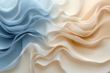 Obraz premium Soft undulating waves of fabric in light blue and beige tones create a serene and elegant visual effect in an abstract setting