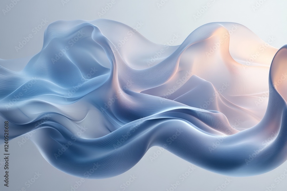 Poster soft flowing fabric in shades of blue and cream against a light background creates a serene and calm