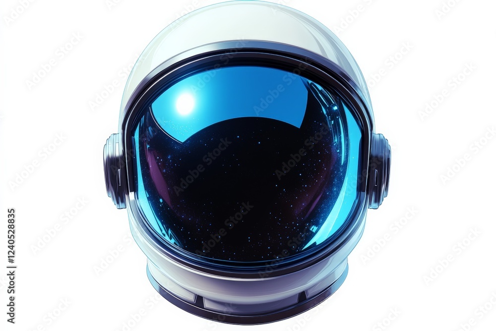 Poster astronaut helmet against a cosmic background in a futuristic setting
