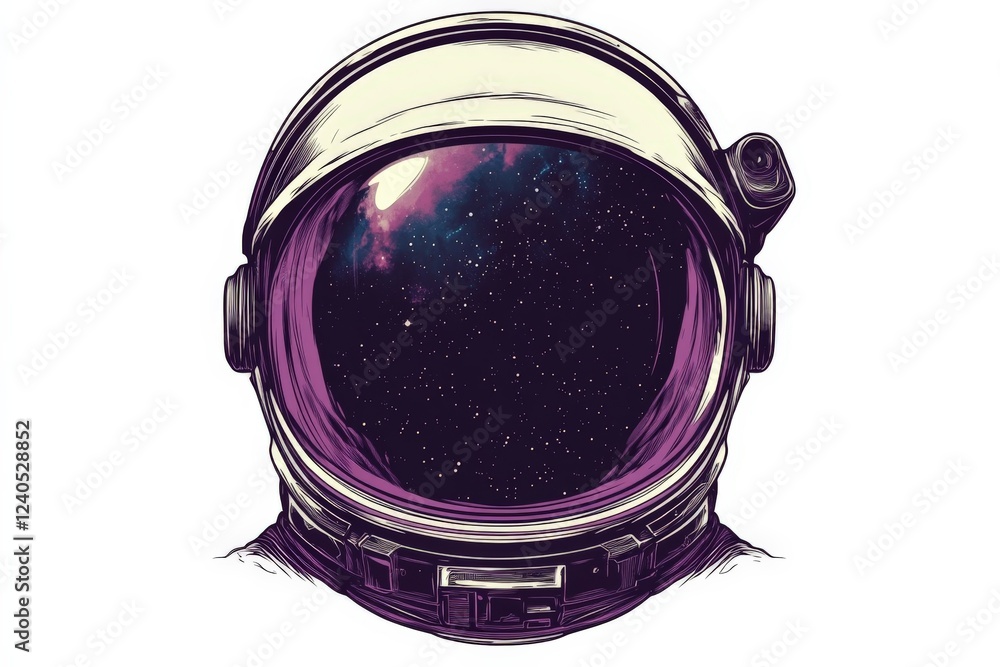 Poster astronaut helmet reflecting a galaxy filled with stars and cosmic colors in a vibrant and artistic d