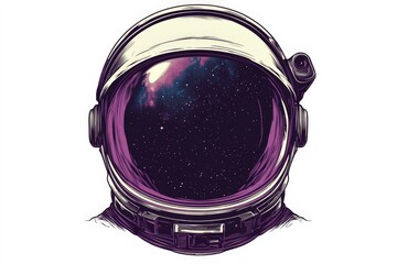 Astronaut helmet reflecting a galaxy filled with stars and cosmic colors in a vibrant and artistic design