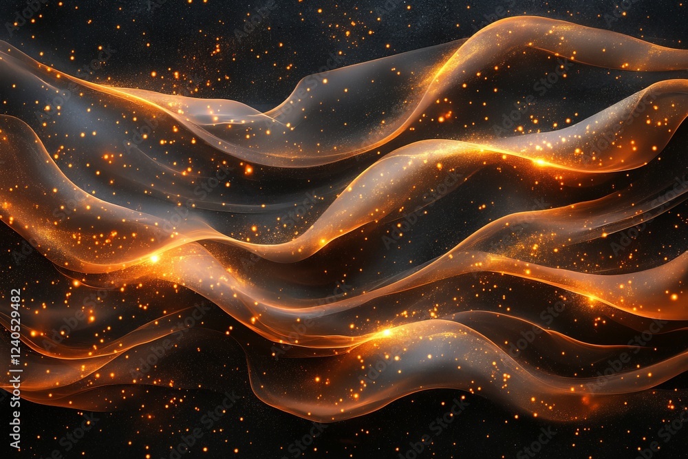 Aufkleber Flowing waves of golden light create a mesmerizing visual effect against a dark background