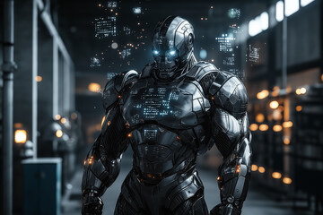Naklejka premium Cybernetic Colossus: A Futuristic Armored Figure