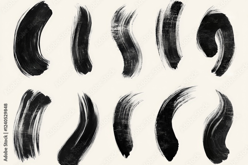 Aufkleber Artistic black brush strokes arranged in creative patterns on a neutral background showcasing abstract design elements