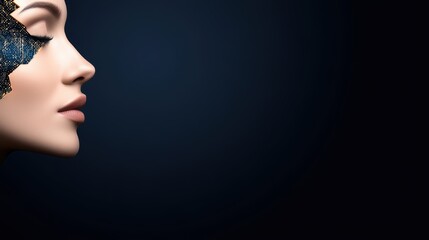 Obraz premium Profile of female with digital face overlay on dark background
