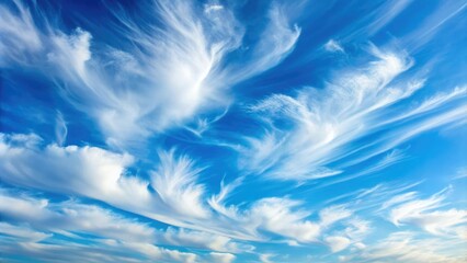 Soft and wispy cirrus clouds drifting lazily across a pale blue sky, soft, fluffy, feathery, white