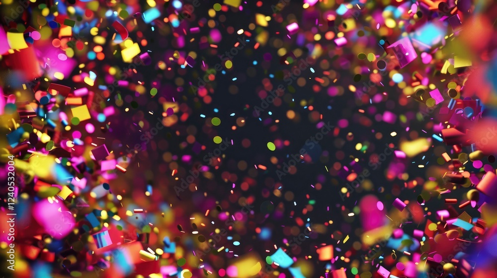 Poster 3d render of colorful confetti flying in the air. abstract background