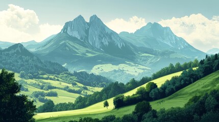 Naklejka premium green mountains and forests in summer