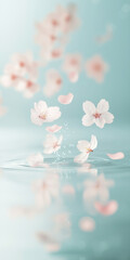 儚く美しい桜の花と水の調和