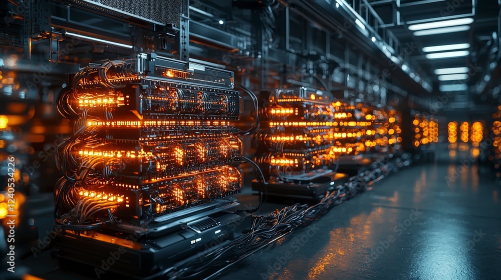 Poster Data center operations technology hub digital infrastructure dark environment close-up view server management insights