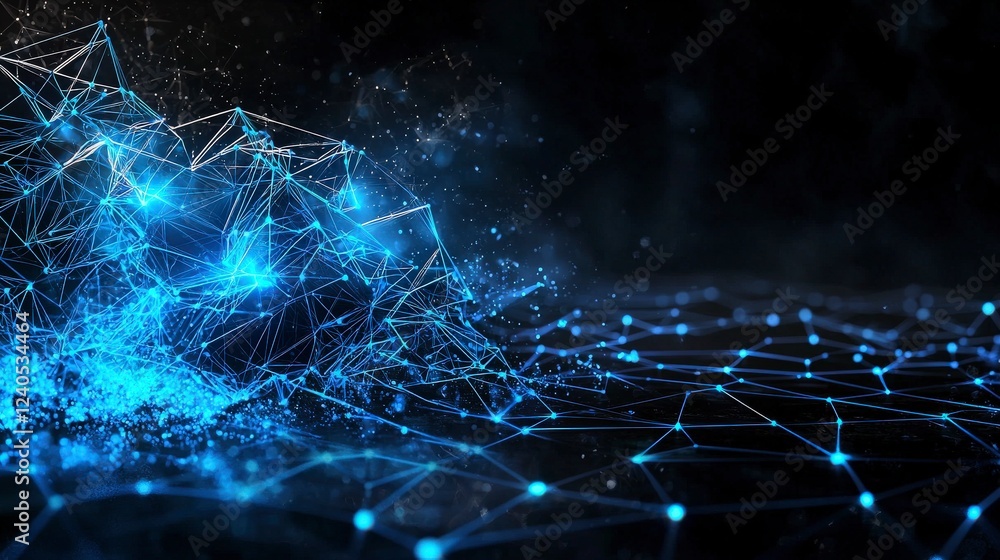 Aufkleber neon blue digital grid pattern visualization abstract art futuristic design technology theme dark ba