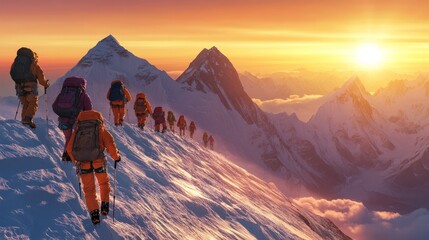 an alpinism expedition in snowy mountains in the Himalayas