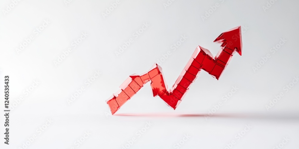 Poster geometric financial insight sharp red arrow in minimalist setting - market analytics and strategic c