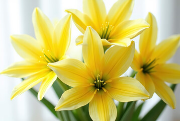 Obraz premium Yellow flowers with green stems and leaves