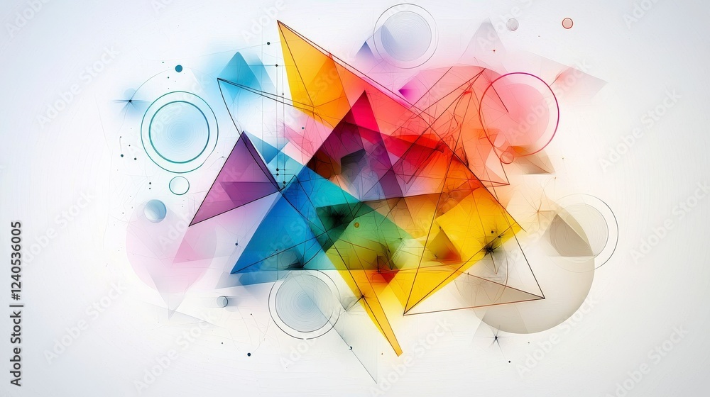 Fototapete Dynamic geometric abstract design featuring interlocking triangles digital art colorful composition creative space