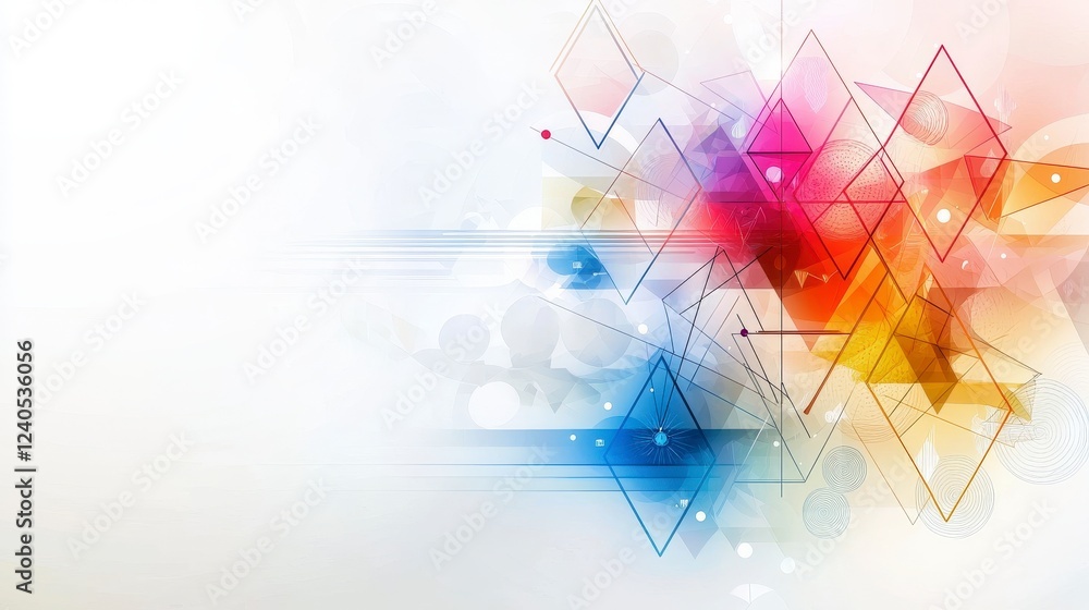 Poster Dynamic abstract design featuring interlocking triangles and a colorful background in a vibrant digital art scene