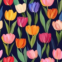 Obraz premium Vibrant tulips in full bloom, a captivating floral pattern.