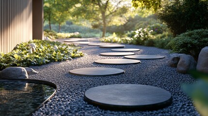 Tranquil Garden Oasis Featuring Elegant Water Feature Surrounded by Natural Rocks Creating a Serene Atmosphere Perfect for Relaxation and Reflection Amidst Lush Greenery and Vibrant Flora