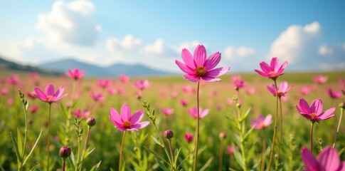 Wild Cleome rutidosperma flowers swaying in wind, perennial wildflowers,