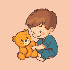 A boy holding a teddy bear vector illustration 