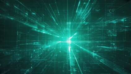 Obraz premium Teal Digital Data Stream, Futuristic Network, Abstract Background, Technology Concept