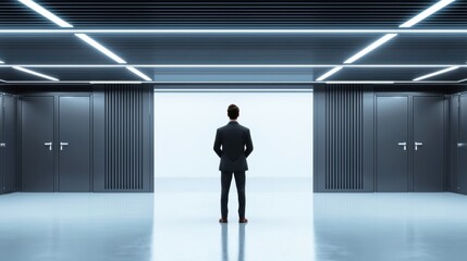 Innovative smart infrastructure in modern office corporate setting realistic photography minimalist environment professional perspective