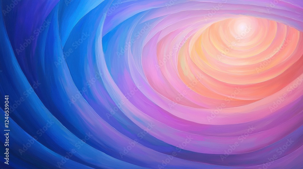 Aufkleber abstract painting of a swirling vortex transitioning from deep blue to soft pink and orange, creatin
