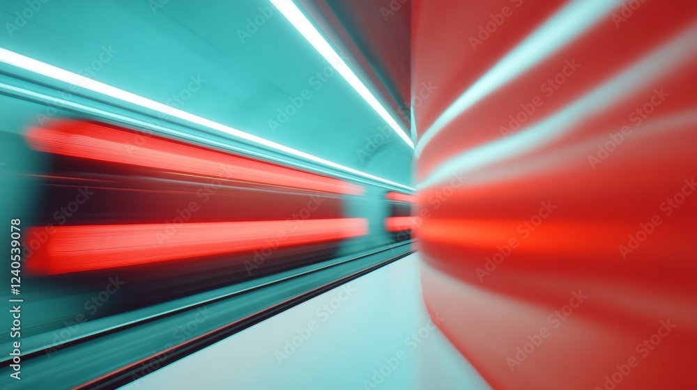 Poster Dynamic Commuter Motion Blur Futuristic Metallic Transit Scene with Architectural Elements - Urban Digital Marketing and Smart City Design Solutions