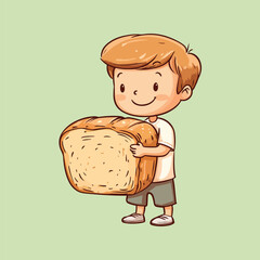 Happy Cute Kid Boy Holding Fresh Bread vector illustration 