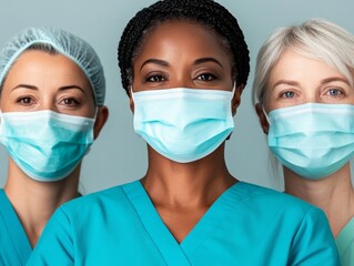 Diverse Healthcare Team Portrait in Teal Scrubs Unity in Public Health and Community Support - Inclusive Modern Medical Marketing and Global Health Advocacy