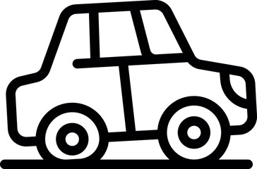 Simple black and white line art icon of a small family car, ideal for representing urban transportation, commuting, or city driving