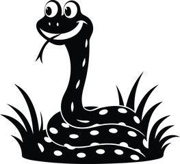 Cute Cartoon Snake silhouette vector illustration, Cartoon Snake line art vector, Cartoon Snake vector icon design