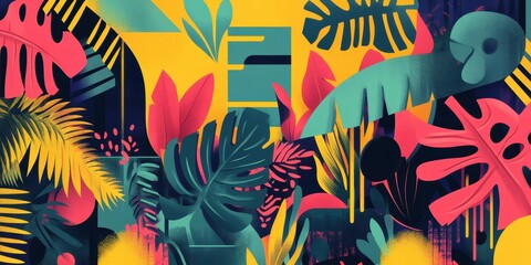 Vibrant Tropical Leaves Abstract Art Design