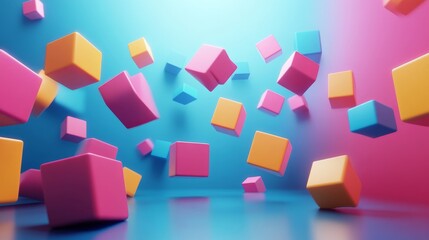 Obraz premium Abstract colorful cubes, geometric design, 3d render, Generative AI