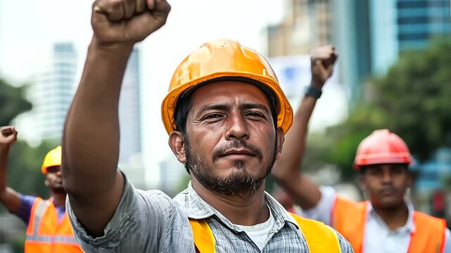 Worker Protesting for Fair Wages with Colleagues
