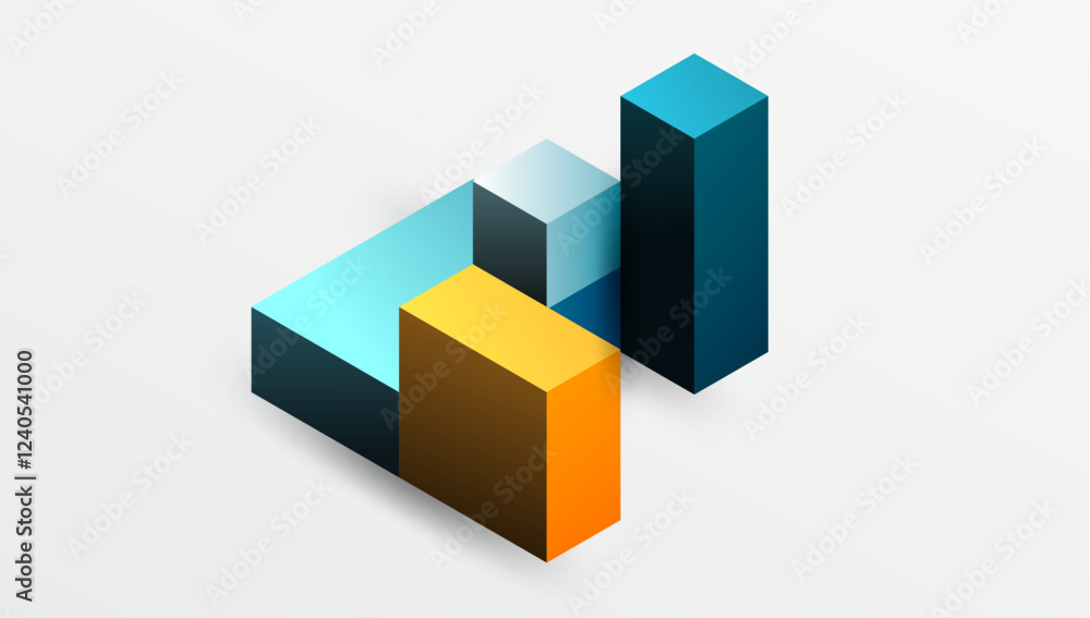Poster Sleek abstract design featuring isometric 3D blocks in a clean, modern composition. Perfect for tech-inspired themes, with vibrant colors and geometric precision