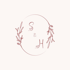 SH HS initial hand drawn wedding monogram logo.