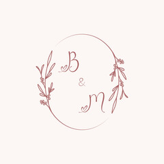 BM MB initial hand drawn wedding monogram logo.