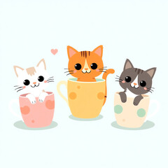 Fototapeta premium Here are a few options for your stock photo description, all under 200 characters:**Option 1 (Concise):**>Three adorable kittens nestled in colorful mugs