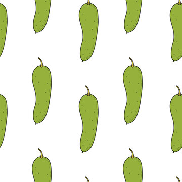 
Pattern with cucumbers on a white background. Vegetable bright rutter with cucumbers, hand drawn vector illustration