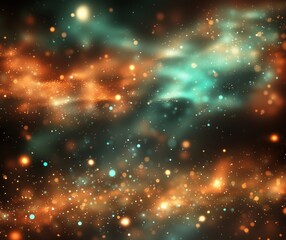 Cosmic Nebula with Glowing Stars and Colorful Gas Clouds in Space, copy space for text