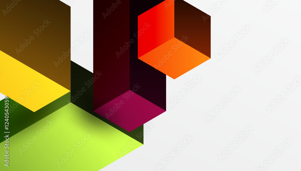 Poster Sleek abstract design featuring isometric 3D blocks in a clean, modern composition. Perfect for tech-inspired themes, with vibrant colors and geometric precision