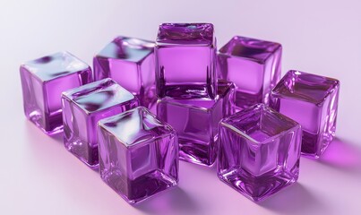 Abstract purple cubes, geometric design, 3d render, Generative AI