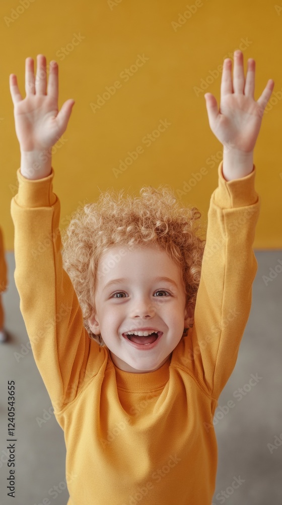 Poster joyful learning in modern education energetic child in vibrant yellow setting - interactive engageme