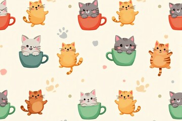 Here are a few options for your stock photo description, all under 200 characters:

**Option 1 (Focus on cuteness):**

> Adorable kittens in mugs!  Cute seamless pattern perfect fo